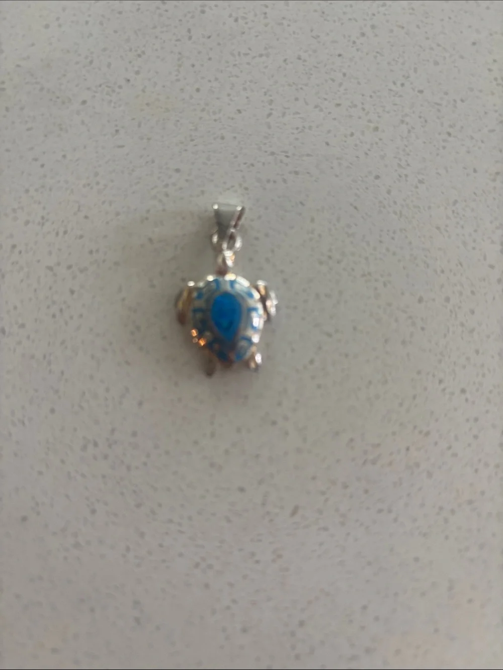 Blue Turquoise & Sterling Silver 925 Turtle Pendant Necklace Charm